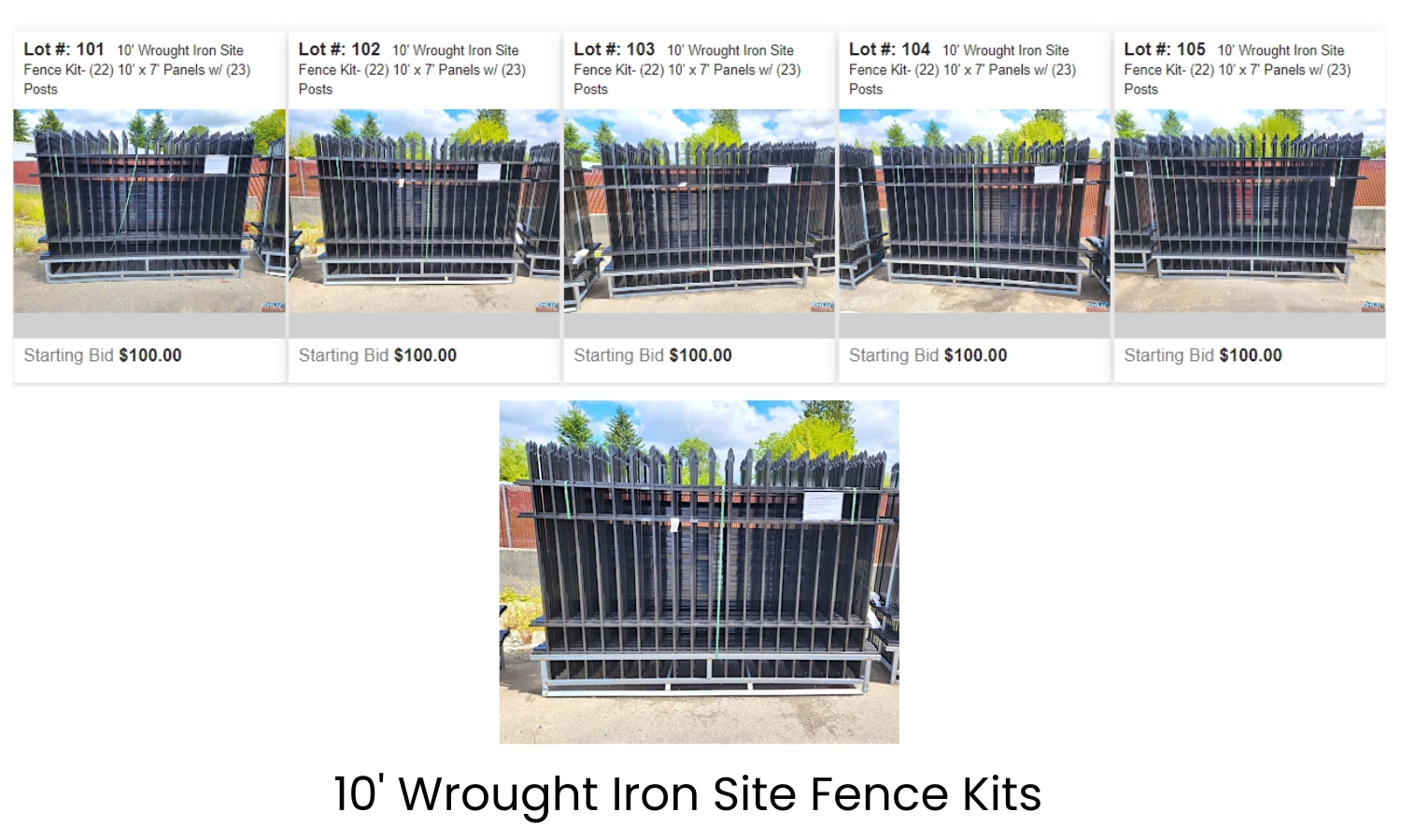 10' Wrought Iron Site Fence Kit  (22) 10' x 7' Panels w (23) Posts